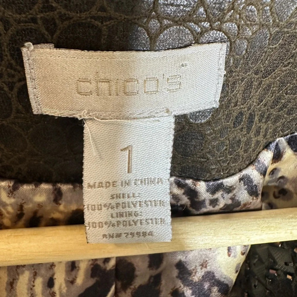 Chicos Snake Skin Faux Leather Jacket Brown Medium Size 1 8 Embossed Reptile - Picture 5 of 9